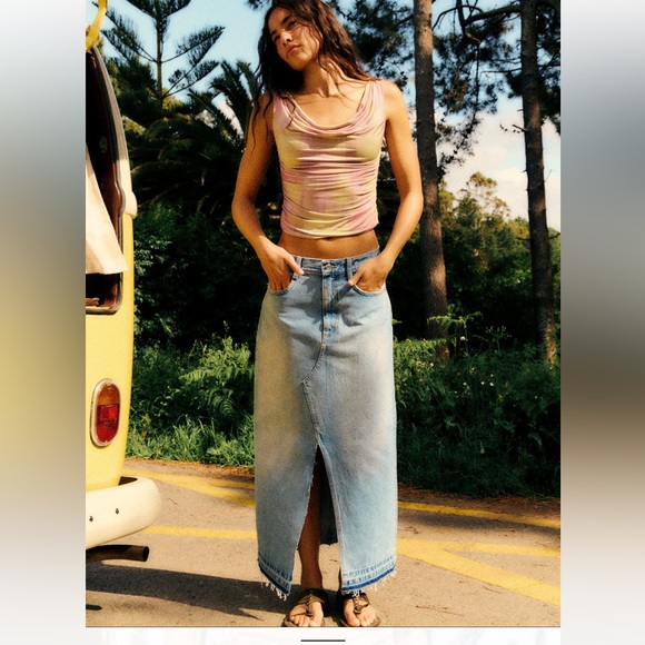 ZARA BLOGGERS FAV TRF LONG DENIM SKIRT - Picture 4 of 14